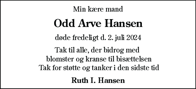 Dødsannonce for Odd Arve Hansen