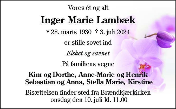 Dødsannonce for Inger Marie Lambæk