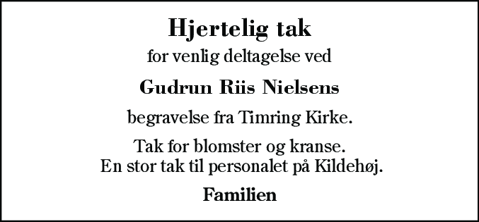 Dødsannonce for Gudrun Riis Nielsen