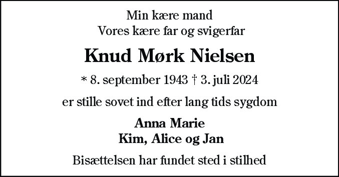 Dødsannonce for Knud Mørk Nielsen