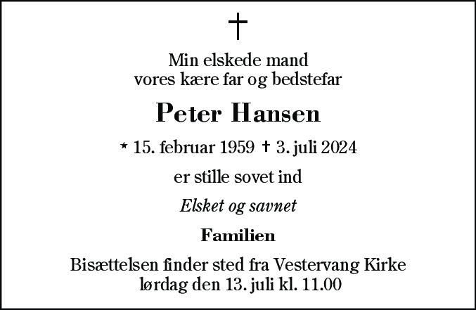 Dødsannonce for Peter Hansen