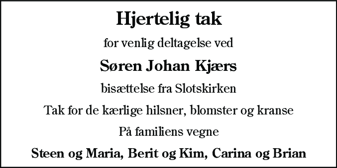 Dødsannonce for Søren Johan Kjær