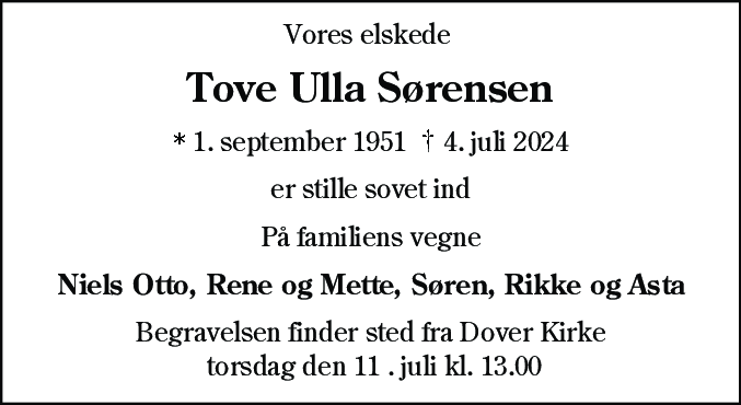 Dødsannonce for Tove Ulla Sørensen