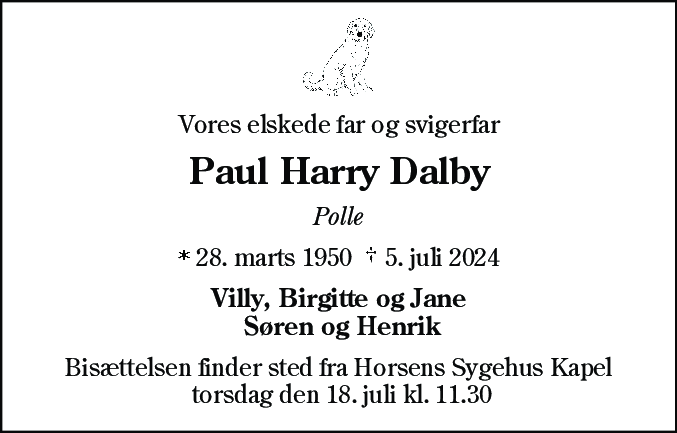 Dødsannonce for Paul Harry Dalby