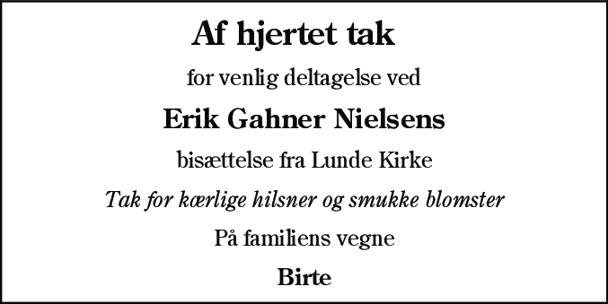Dødsannonce for Erik Gahner Nielsen