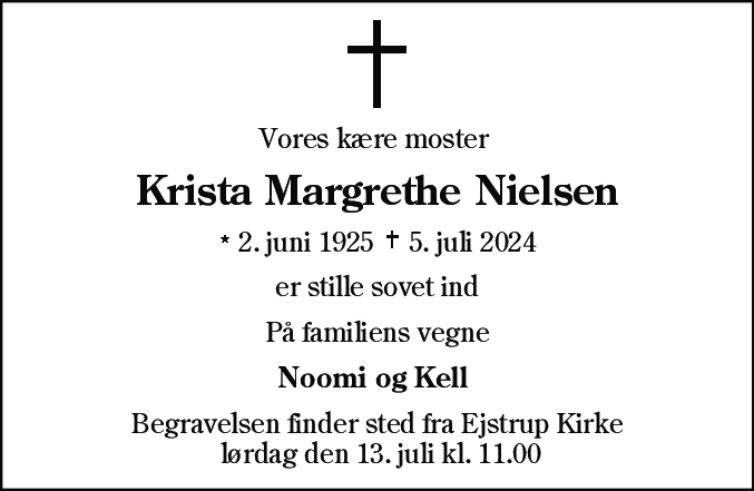 Dødsannonce for Krista Margrethe Nielsen