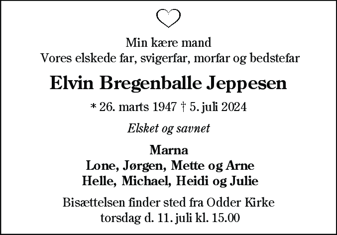 Dødsannonce for Elvin Bregenballe Jeppesen