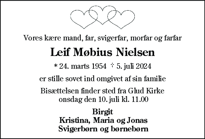 Dødsannonce for Leif Møbius Nielsen