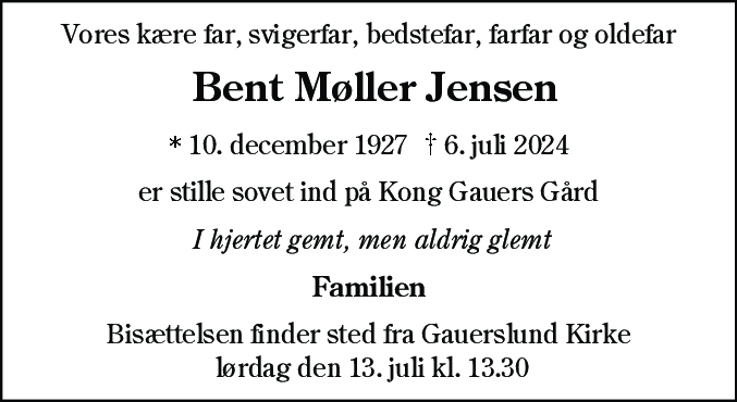 Dødsannonce for Niels Bent Møller Jensen