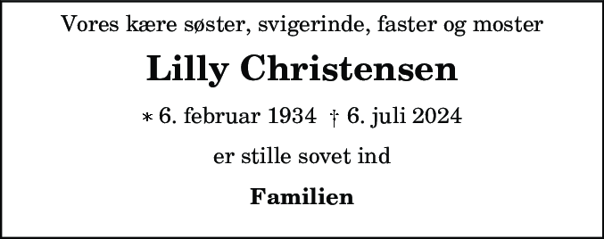 Dødsannonce for Lilly Christensen