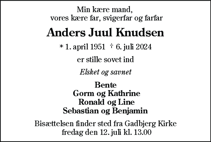 Dødsannonce for Anders Juul Knudsen