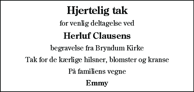 Dødsannonce for Herluf Clausen