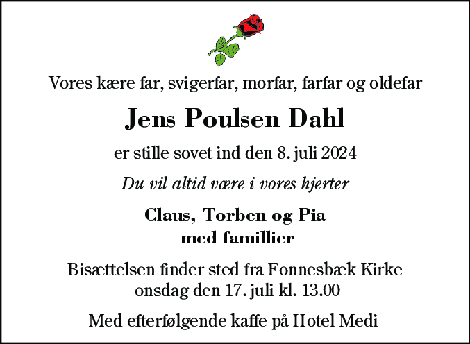 Dødsannonce for Jens Poulsen Dahl