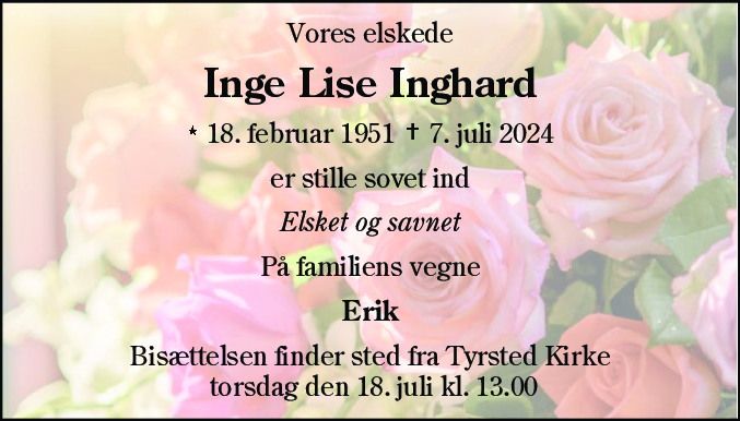Dødsannonce for Inge Lise Inghard