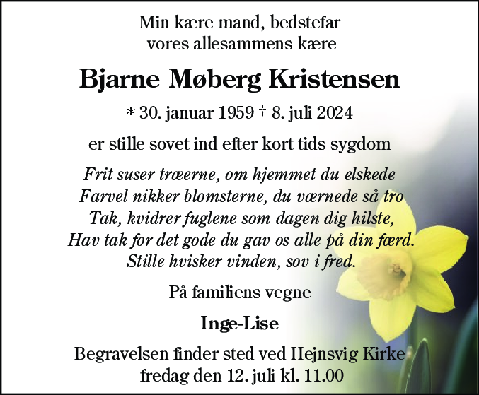 Dødsannonce for Bjarne Møberg Kristensen
