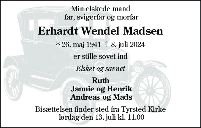Dødsannonce for Erhardt Wendel Madsen