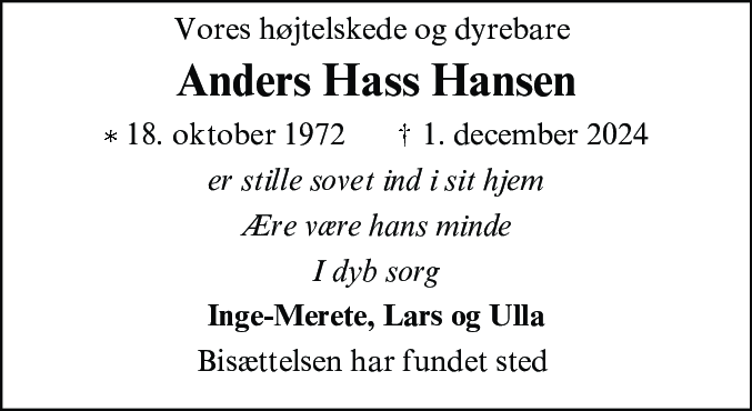 Dødsannonce for Anders Hass Hansen