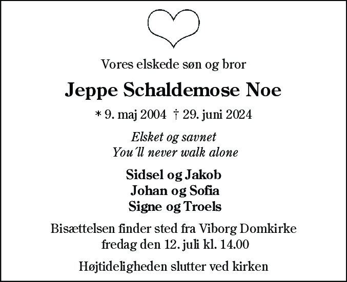 Dødsannonce for Jeppe Schaldemose Noe
