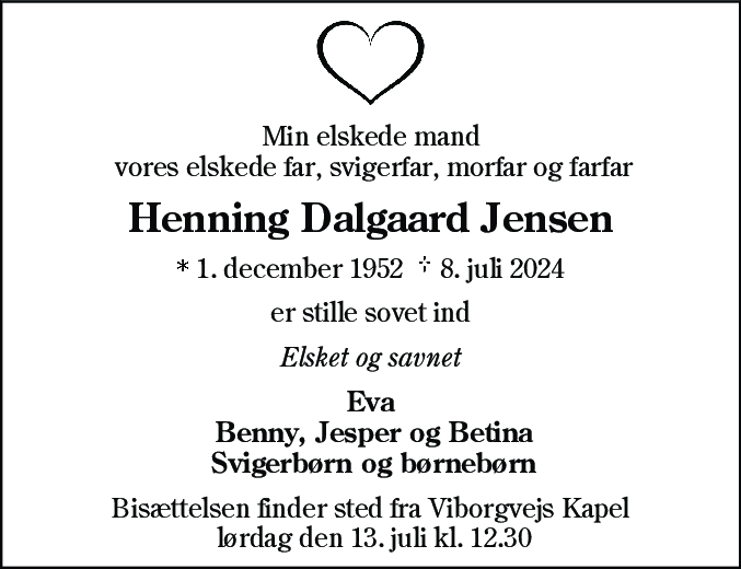 Dødsannonce for Henning Dalgaard Jensen