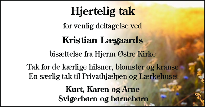 Dødsannonce for Kristian Lægaard