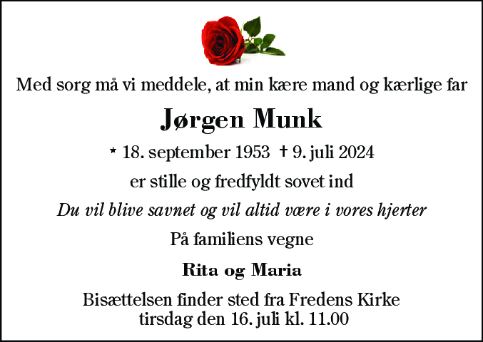 Dødsannonce for Jørgen Munk Poulsen