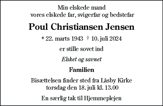 Dødsannonce for Poul Christiansen Jensen