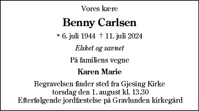 Dødsannonce for Benny Haugaard Carlsen