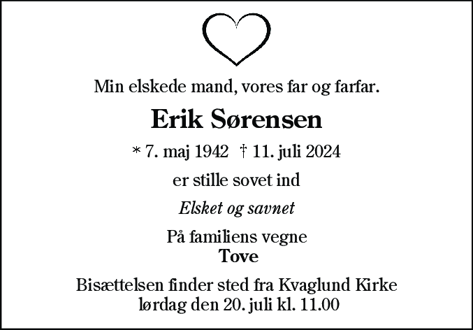 Dødsannonce for Erik Sørensen