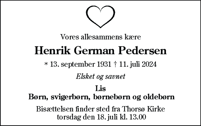 Dødsannonce for Henrik German Pedersen