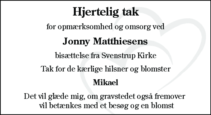Dødsannonce for Jonny Matthiesen