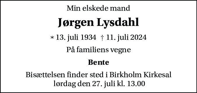 Dødsannonce for Jørgen Lysdahl