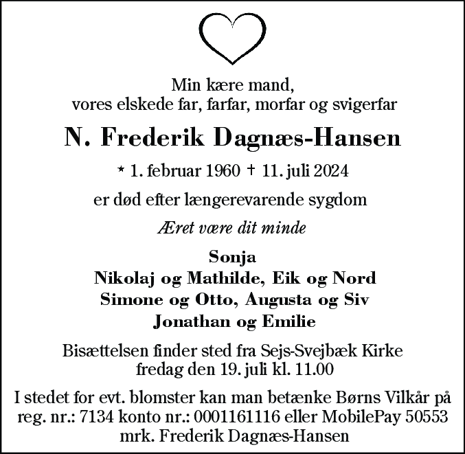 Dødsannonce for Niels Frederik Dagnæs-Hansen