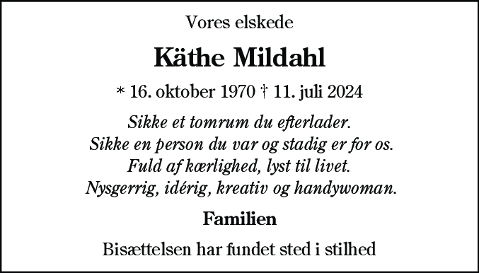 Dødsannonce for Käthe Mildahl