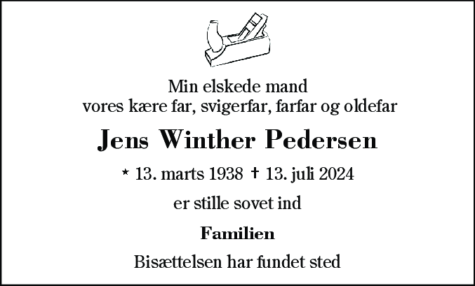 Dødsannonce for Jens Winther Pedersen