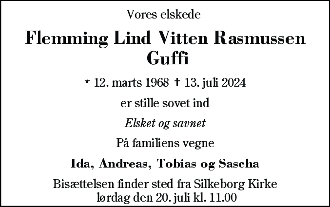 Dødsannonce for Flemming Lind Vitten Rasmussen