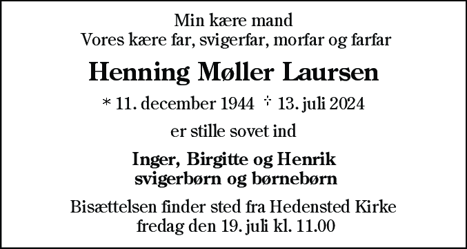 Dødsannonce for Henning Møller Laursen