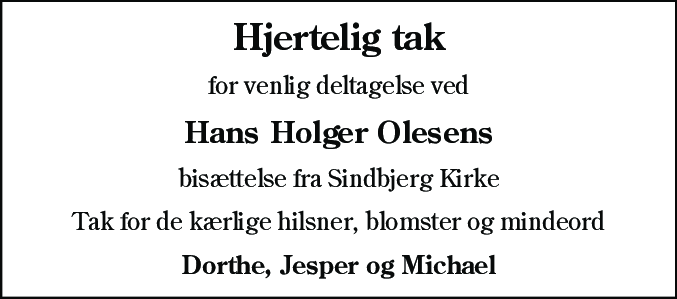 Dødsannonce for Hans Holger Olesen