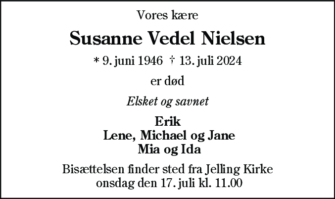 Dødsannonce for Susanne Vedel Nielsen