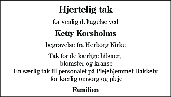 Dødsannonce for Ketty Korsholm