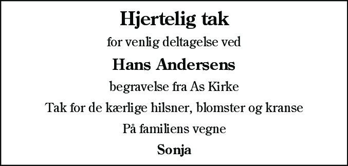 Dødsannonce for Hans Erik Andersen