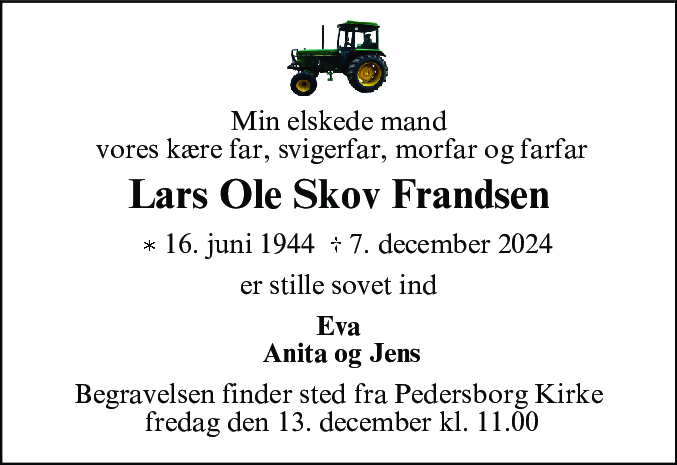 Dødsannonce for Lars Ole Skov Frandsen