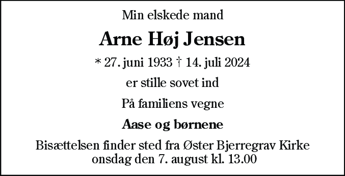 Dødsannonce for Arne Høj Jensen