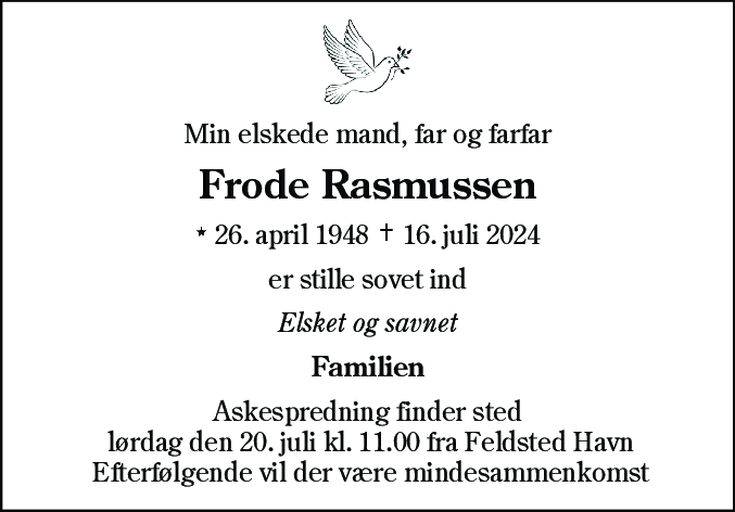 Dødsannonce for Frode Rasmussen