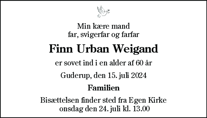 Dødsannonce for Finn Urban Weigand
