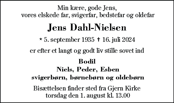 Dødsannonce for Jens Dahl-Nielsen