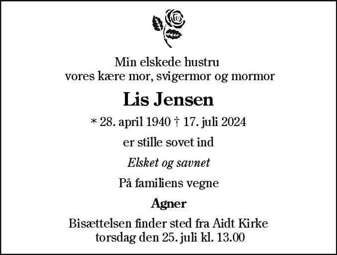 Dødsannonce for Lis Jensen
