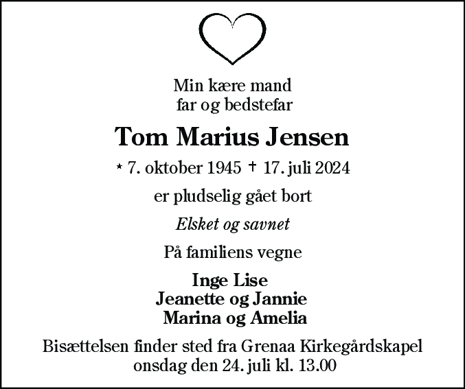 Dødsannonce for Tom Marius Jensen