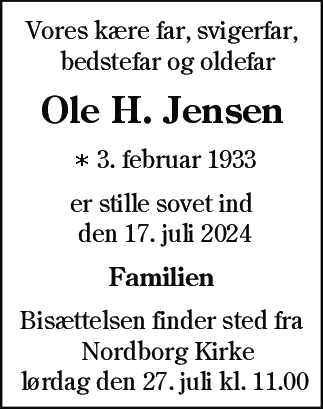 Dødsannonce for Ole Henning Jensen