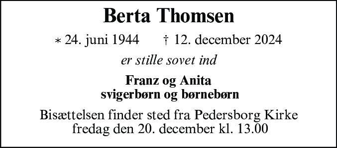 Dødsannonce for Berta Ingerlise Thomsen