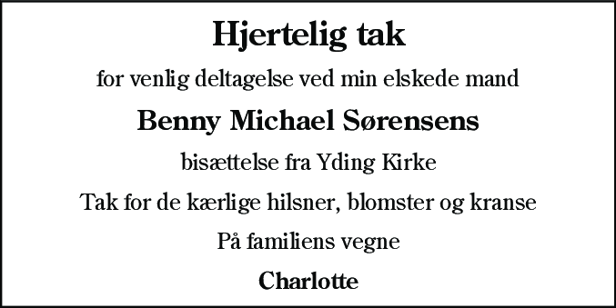Dødsannonce for Benny Michael Sørensen